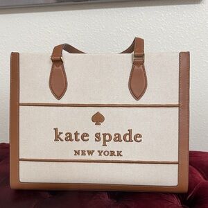 kate spade Cream and Brown Canvas Logo Tote